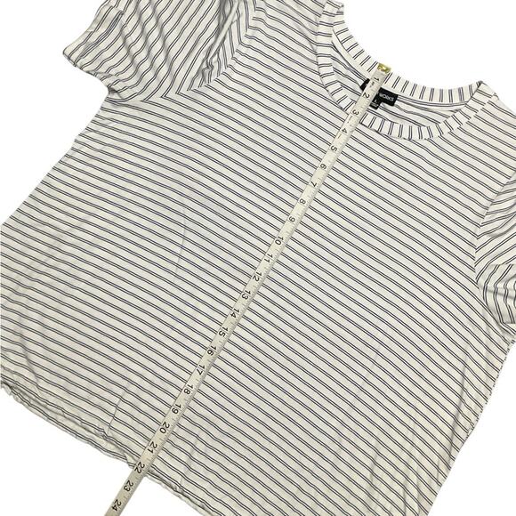 Modern Works Women’s Striped Cuff Short Sleeve Top Elastic tie bottom Size Large - Picture 8 of 10